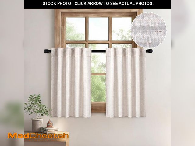 Lot 74-12050885 - MIULEE Farmhouse Kitchen Curtains 36 Inch Length 2 Panels, Soft Thick Linen Textured Natural White S...