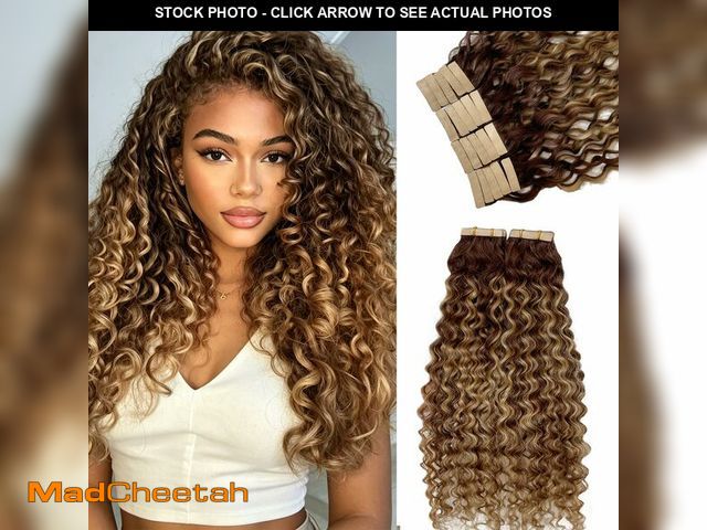 Lot 74-14066254 - Water Wave Tape Ins Human Hair 18 Inch 50G Color 4 Medium Brown Highlight with 27 Honey Blonde Tape ...