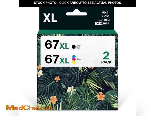 Lot 74-12110662 - 67XL Printer Ink Replacement for HP 67 Ink cartridges Black/Color Combo Pack Remanufactured for Desk...