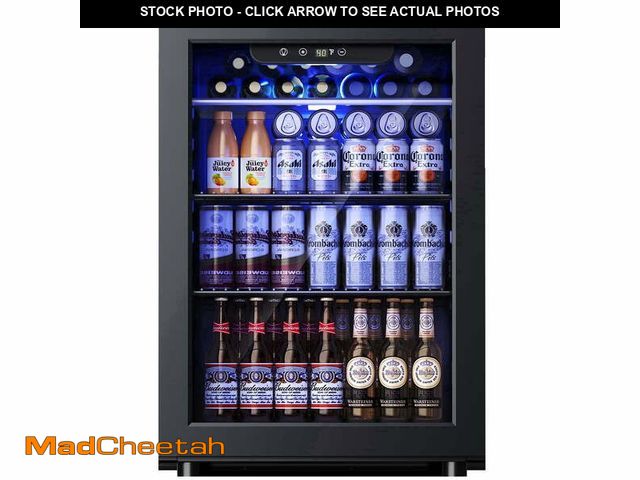 Lot 74-14438255 - Simzlife 100 Can Beverage Refrigerator and Cooler with Glass Door for Home, 18.8 in D, 25 in H, Blac...