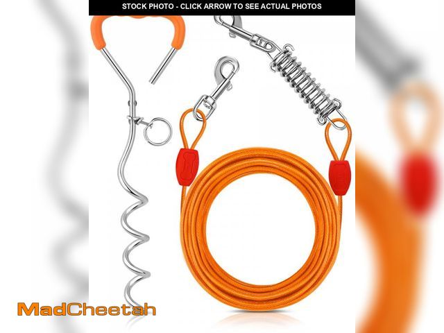Lot 74-11555133 - Petbobi Dog Tie-Out Cable and Stake - 30ft Heavy Duty Cable with Spring, No Tangle, 16in Ground Stak...