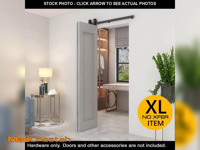 Lot 74-13692848 - CALHOME 42 in. Black Single Bi-Fold Top Mount Sliding Barn Door Track and Hardware Kit-Door Not Incl...