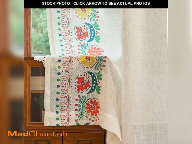 Lot 74-14269944 - MEETSKY Floral Sheer Curtains 84 Inches Long Linen Flower Boho Patterned Printed for Bedroom Living ...