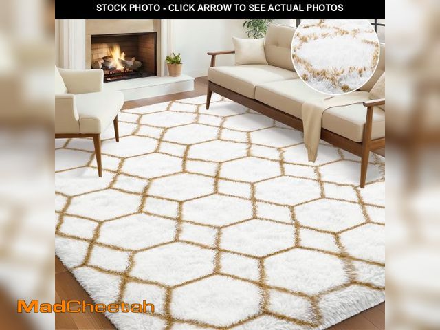 Lot 74-12491421 - Nefoso Shag Geometric Area Rug, 5ft x 8ft Soft Fluffy Area Rugs for Living Room Bedroom Decor Carpet...