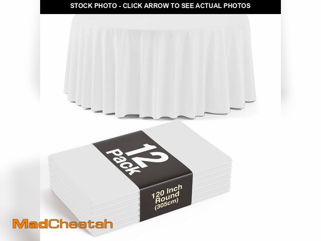 Lot 74-14151452 - Party Solids Pack Of 12, White Plastic Table Cloth - 120 Inch Round Disposable Tablecloth for Partie...