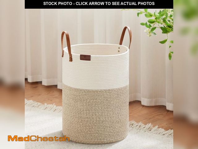 Lot 74-12122780 - VIPOSCO Small Laundry Basket, Slim Baby Hamper with Leather Handle, Cute Woven Rope Storage Basket f...
