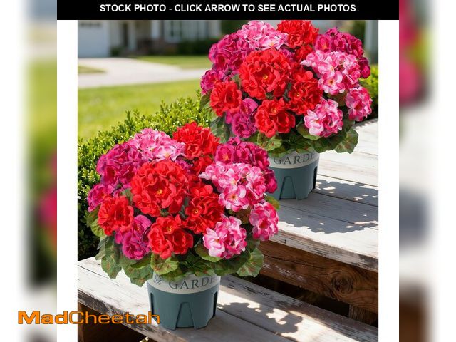 Lot 74-14209023 - Geraniums Artificial Flowers for Outdoors, 2 Pack Potted Plants Faux Geraniums Bush Artificial Topia...