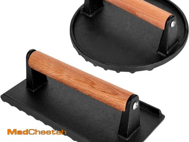Lot 74-12324219 - Blackstone Burger Press Set - 7" Round smash burger press &amp; 8.3"x4.3" Rectangle Cast Iron Grill ...