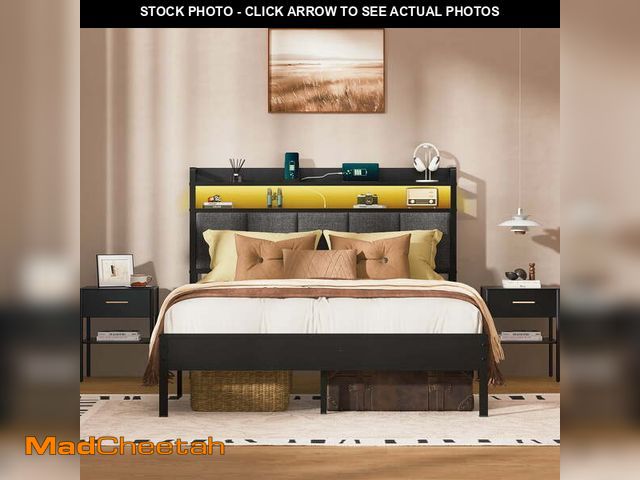 Lot 74-12577832 - Z-hom Queen Bed Frame with LED Lights Headboard, Queen Size Heavy Duty Metal Hybrid Bed Frame Bed Ba...