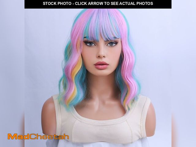 Lot 74-12461374 - WTHCOS Rainbow Wigs for Women Short Curly Wavy Multi Color Wig for Girls Short Bob Wig With Bangs He...