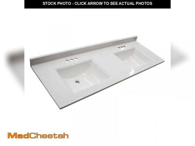 Lot 74-12107019 - Camilla 61 in Cultured Marble Center Mount Rectangle Double Bowl Vanity Top with Backsplash  Solid W...
