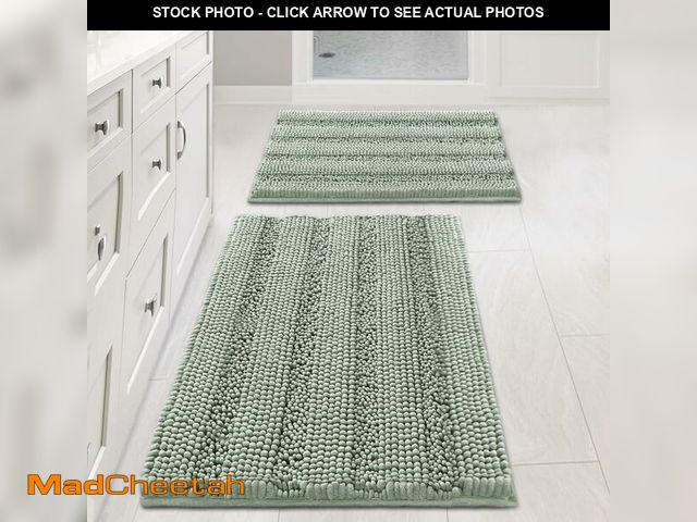 Lot 74-14267873 - H.VERSAILTEX Sage Bathroom Rugs, Bath Mat Set of 2 Extra Thick Chenille Striped Pattern Shaggy Bath ...