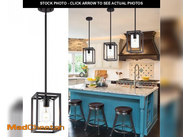 Lot 74-12100954 - VINLUZ 3 Pack Square Pendant Lamp Metal Frame with Clear Glass Shade Farmhouse Kitchen Island Lighti...