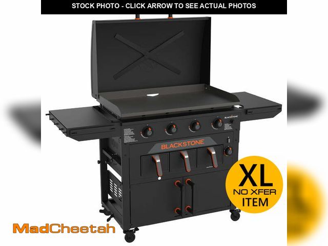 Lot 74-14253493 - Blackstone Original 4-Burner 36" Natural Gas Cabinet Griddle with Air Fryer and Hood - USED