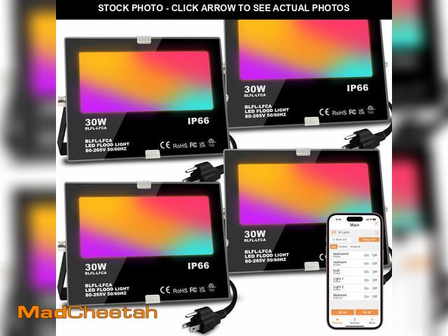 Lot 74-14269403 - LED Flood Light Outdoor 30W, 300W Equivalent 3000LM Smart RGB Landscape Lighting with APP Control, D...