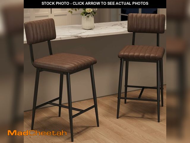 Lot 74-13709664 - Garvee Bar Stools Set of 2, Tall Bar Chairs with Thick Cushion &amp; Thickened Metal Legs, PU Leathe...