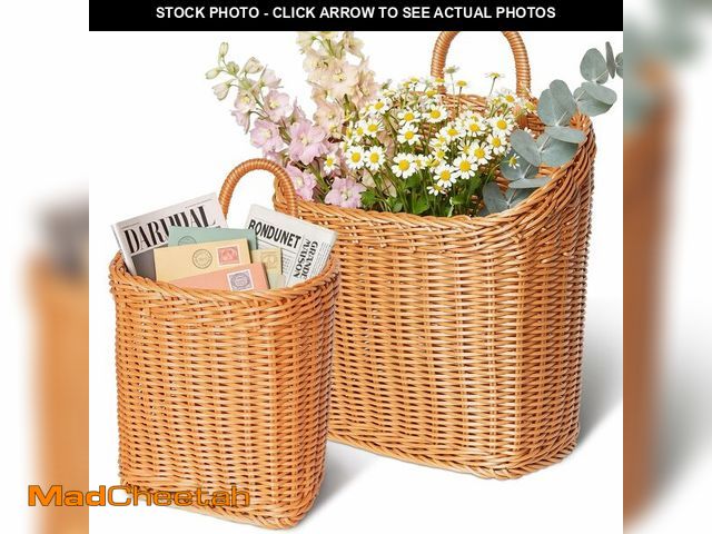 Lot 74-14150409 - MIPON 2 Pack Handmade Woven Hanging Waterproof Plastic Rattan Wicker Basket - UNUSED