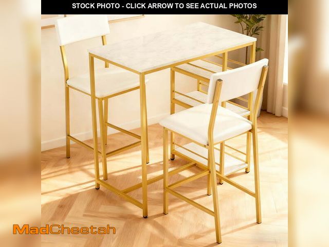 Lot 74-12779822 - Ktaxon 3 Pieces Dining Table Set for 2, Counter Height Bar Table Set with Storage Shelves, Pub Table...