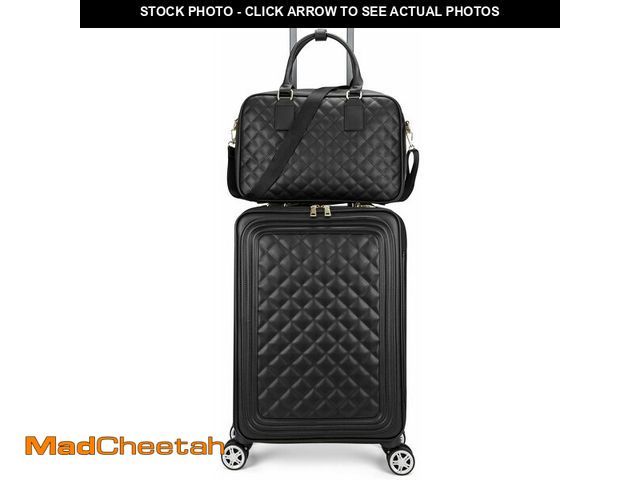 Lot 74-13844526 - feilario 24in 2 Piece Set Travel Leather Softside Carry On Luggage Double Spinner Wheels Checked Sui...