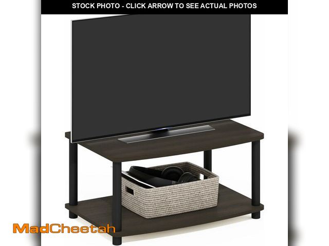 Lot 74-14305585 - Furinno TURN-N-TUBE TV Riser Stand, 2-Tier Small Elevated No Tools TV Stand with Plastic Poles, Cons...