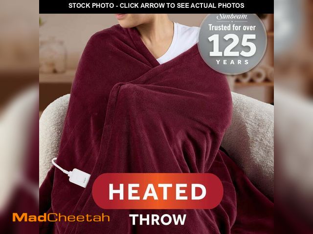 Lot 74-12686941 - Sunbeam Electric Heated Throw Blanket Merlot Super Soft Microplush 4 Heat Settings Oversized 60 x 80...
