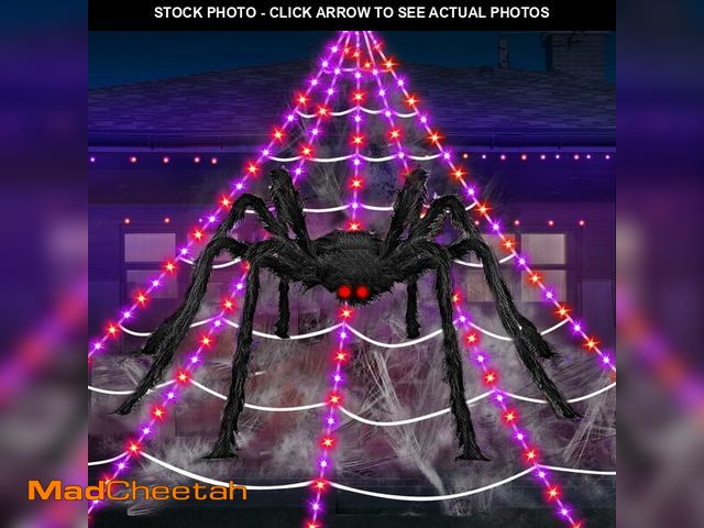 Lot 74-12972872 - Halloween Decorations Outdoor Spider Web Lights, 23Ft 350 LED Light up Spider Web with 6.6Ft Giant S...