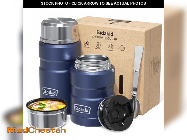 Lot 74-11547281 - Bidakid Insulated Food Jar Set ? 25.4oz &amp; 17oz Stainless Steel Containers with Folding Spoon and...