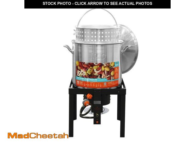 Lot 74-13511123 - LOCO 60 qt. SureSpark Crawfish Boiler with Basket and Stand - USED