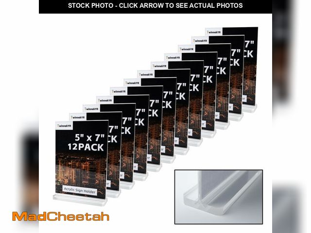 Lot 74-12608482 - TwinnekYR 12 Pack Acrylic Sign Holder, 5 x 7 inch T-Shaped Table Top Display Stand, Clear Double-Sid...