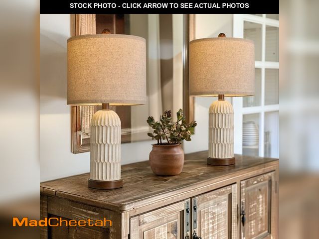Lot 74-13564221 - OYEARS 22.5" Table Lamp for Living Room,Retro Farmhouse Lamps for Nightstands Boho Bedroom Lamps Set...