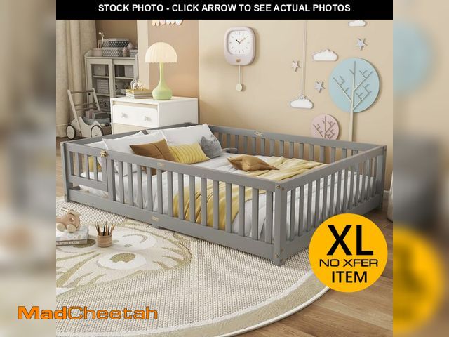 Lot 74-13789134 - Bellemave Full Size Floor Bed with Slats and Safety Guardrail, Full Size Montessori Floor Bed with F...