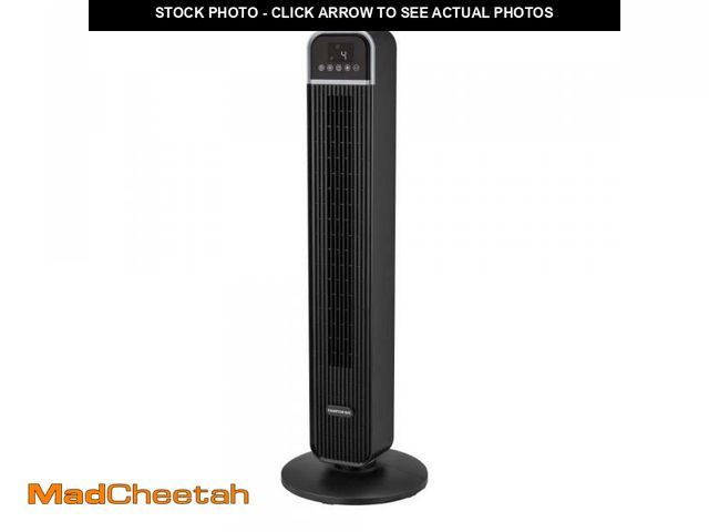 Lot 74-12409291 - Hampton Bay 36 in. 4-Speed Oscillating Tower Fan in Black with Remote Control and Easy Carry Handle ...