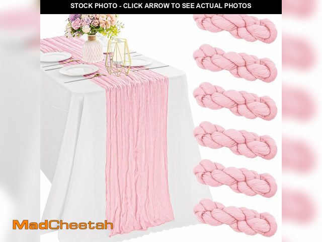 Lot 74-14056136 - 6 Pieces Pink 10FT Cheesecloth Table Runner Boho Gauze Fabric Table Runner Rustic Sheer Runner for W...