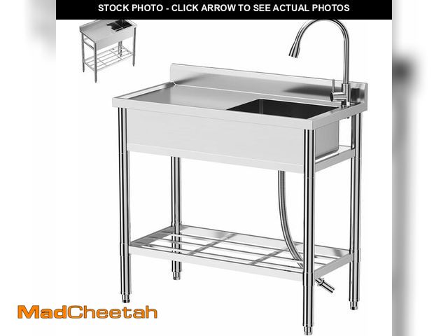 Lot 74-13844438 - Commercial Stainless Steel Utility Sink, 47" Free Standing Single Bowl Sink with Cold and Hot Water ...