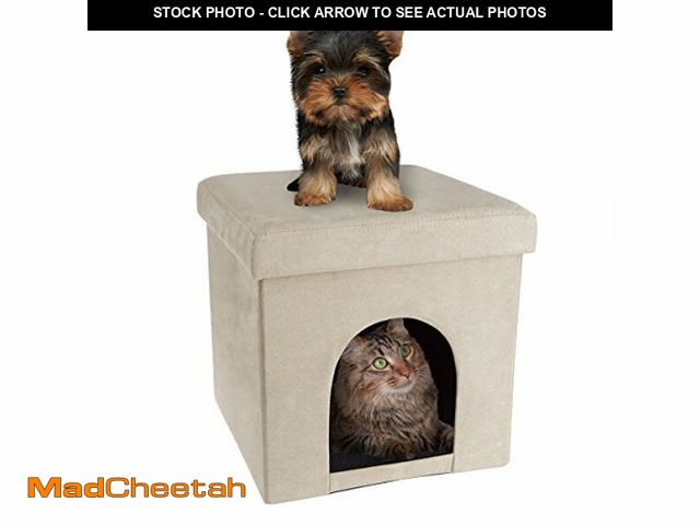 Lot 74-12760407 - Pet House Ottoman - Collapsible Multipurpose Small Dog or Cat Bed Cube and Footrest with Cushion Top...