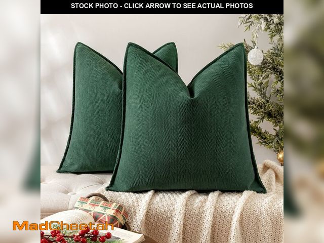 Lot 74-12714912 - MIULEE Pack of 2 Christmas Green Decorative Pillow Covers 26x26 Inch Soft Chenille Luxurious Couch T...