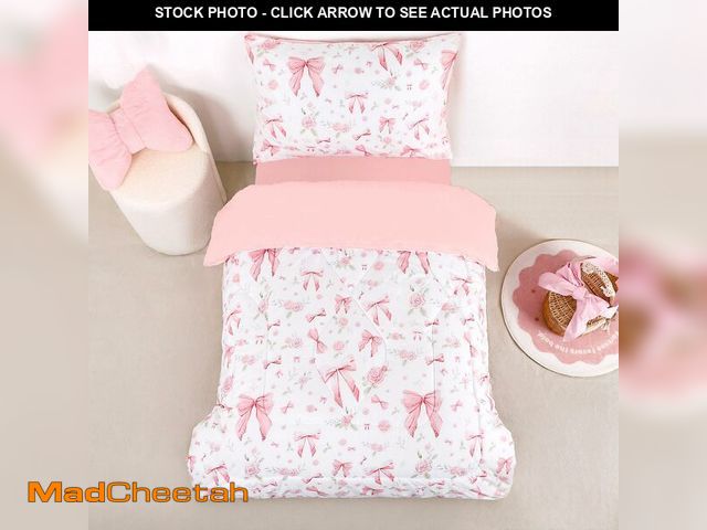 Lot 74-14268876 - Jundetye Toddler Bedding Set for Girls 4 Pieces Pink Rose, Soft Breathable Toddler Comforter Set, Bo...