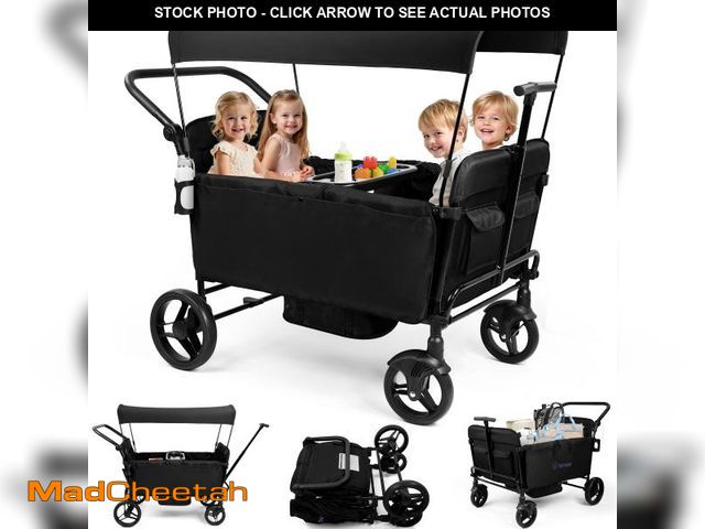 Lot 74-12158532 - Vomeast Wagon Stroller for Kids, Spacious 4-Seater Stroller Wagon with Adjustable Canopy, Pull &amp;...
