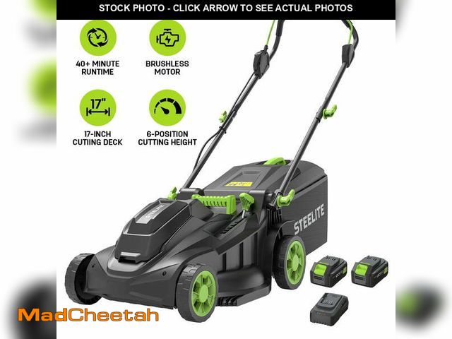 Lot 74-13818352 - Steelite 17" Cordless Lawn Mower, 2x21V Battery Powered Walk-Behind Push Mowers,Electric Lawn Mowers...