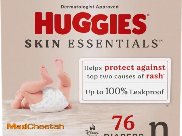 Lot 74-12399850 - Huggies Size Newborn Diapers, Skin Essentials Baby Diapers, Size Newborn (6-9 lbs), 76 Count, Packag...