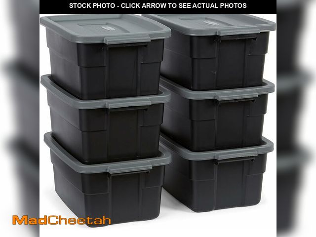 Lot 74-12829172 - Rubbermaid 6-Pack Heavy Duty Durable 3 GAL Totes for Storage with Snap Lids and Handles, Plastic Sto...