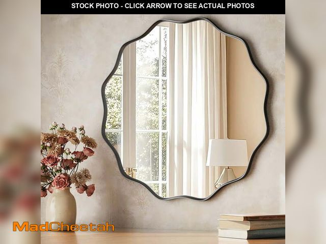 Lot 74-14434721 - BEAUTYPEAK 24" Wavy Round Bathroom Mirror Wall Decor with Deep Frame, Black - UNUSED