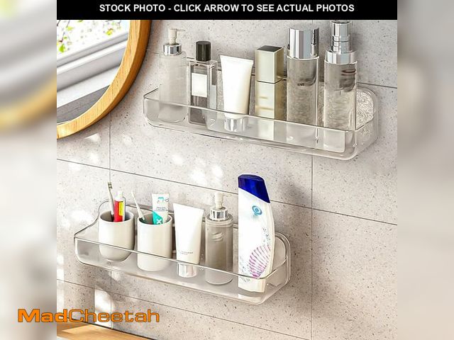 Lot 74-12875777 - Diesisa 2pc Acrylic Wall Mount Organizer, Adhesive Shelf, Bathroom Shelves for Wall, Self Adhesive O...