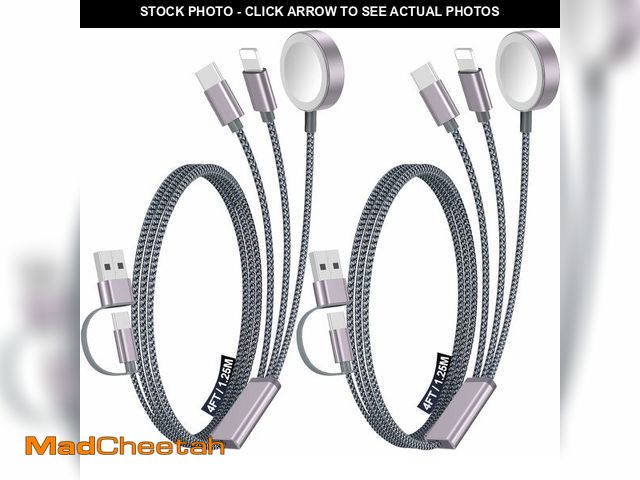 Lot 74-14143608 - 2Pack Multi Charging Cable Cord for Travel Essentials,Apple Watch Charger,iPhone Charger,[3-in-2] Ty...