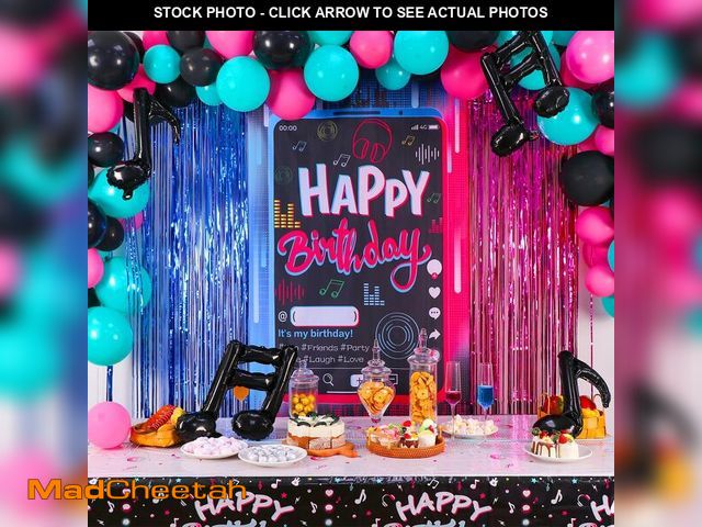 Lot 74-14212133 - OurWarm Tik Tok Birthday Party Decorations, 135Pcs Happy Birthday Decorations, Includes Banner, Frin...