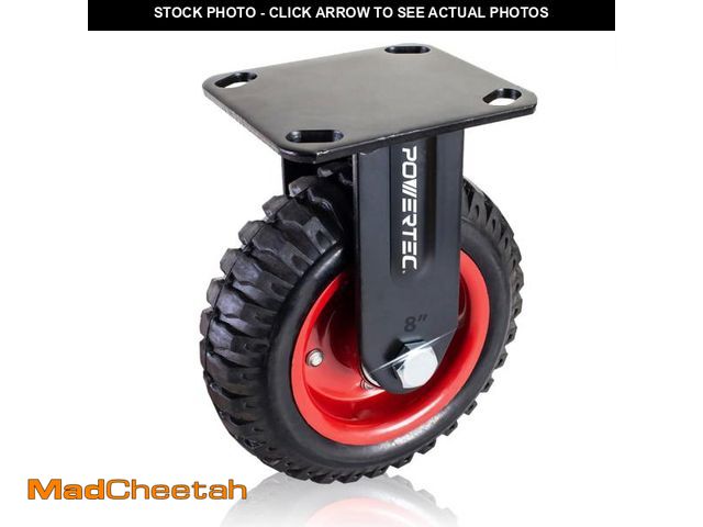 Lot 74-12154381 - POWERTEC 8 Inch Caster Wheels, Heavy Duty Fixed Plate Casters with Rubber Knobby Tread for Workbench...