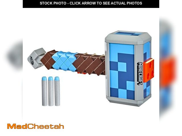 Lot 74-12715284 - Nerf Minecraft Stormlander Dart-Blasting Hammer, Fires 3 Darts, Includes 3 Official Elite Darts, Pul...