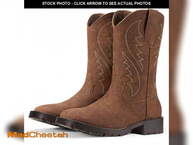 Lot 74-12120337 - Rollda Cowboy Boots for Men Western Boots Men's Square Toe Chunky Heel Mid-Calf Boots Classic Embroi...