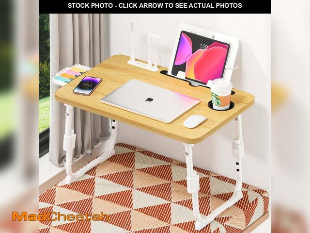 Lot 74-12548715 - Foldable Laptop Desk,Height Adjustable,with USB/Storage Drawer/Cup Holder/Tablet Stand/Book Shelf fo...