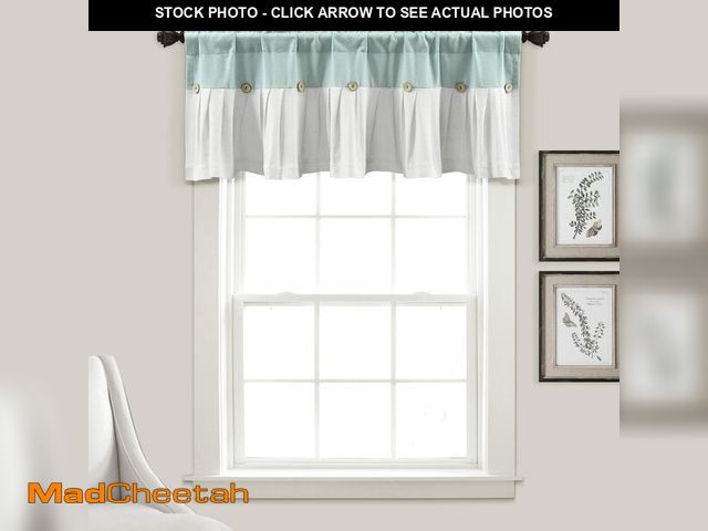 Lot 74-14269694 - Lush Decor Linen Button Farmhouse Valance Curtians 52"W x 18"L Blue &amp; White - Linen Valances For...